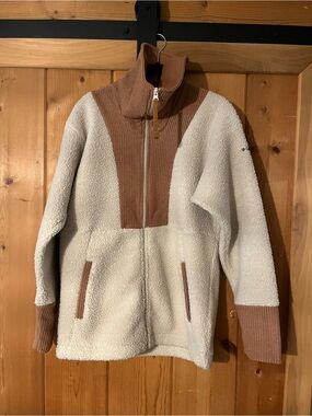 Columbia Cream Sherpa Zip-Up Jacket with Tan Corduroy Accents